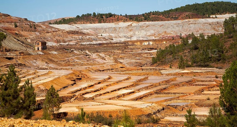 Lunar like despoiled landscape from opencast mineral extraction in the Minas de Riotinto mining area, Huelva province, Spain, Europe