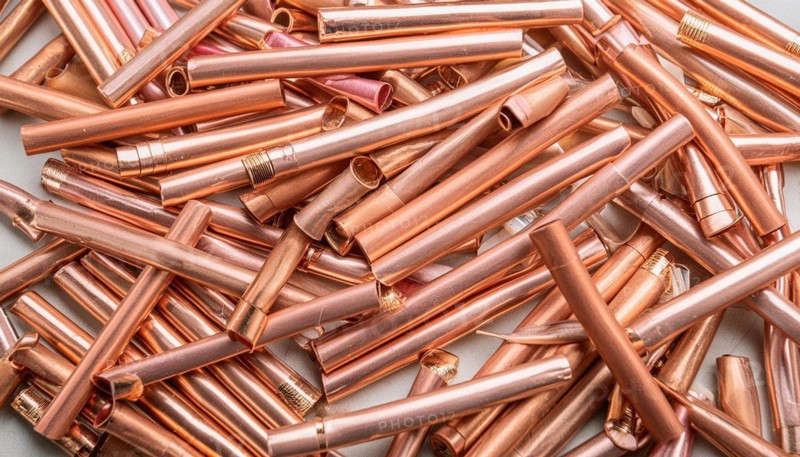 Material, metal, copper, a large quantity of pipes and pipe sections