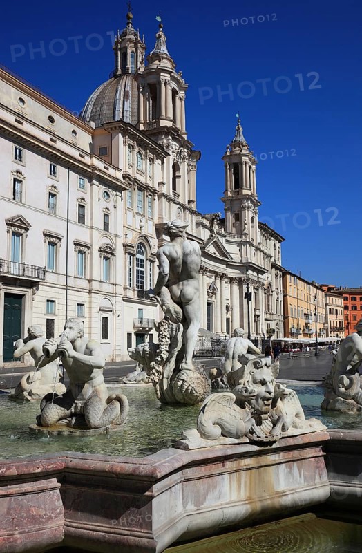 Fontana del Moro, Moor Fountain, Church of Sant'Agnese in Agone, Piazza Navona, Parione neighbourhood, Rome, Italy, Europe