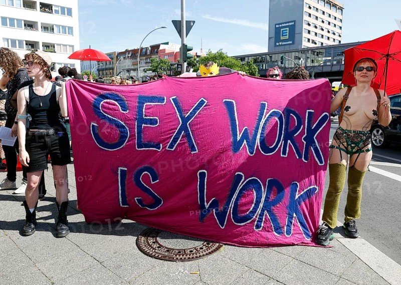 Sex workers demonstrate against the Prostitutes Protection Act on International Whores' Day. They demand an end to the obligation to register and better protection by the police against assaults, Berlin, 03.06.2023