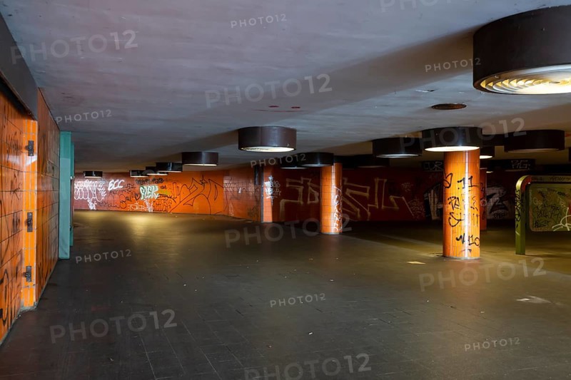 Completely neglected, dirty subway, tunnel, pedestrian tunnel, Messedamm, between International Congress Centre, ICC, bus station, ZOB, architect Rainer Gerhard Rümmler, lost place, graffiti, dirt, Berlin, Germany, Europe