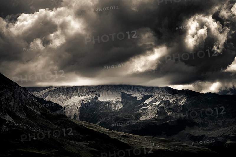 Montafon mountains with dramatic cloudy sky, Tschagguns, Rätikon, Montafon, Vorarlberg, Austria, Europe