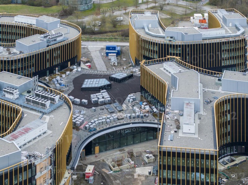 IBM construction project in Ehningen: Large construction site Technology Campus. Once the buildings are completed, the new German headquarters will provide space for 3, 500 employees. Ehningen, Böblingen district, Baden-Württemberg, Germany, Europe