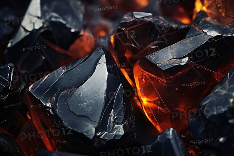 Close up of black and orange Obsidian crystal. KI generiert, generiert AI generated