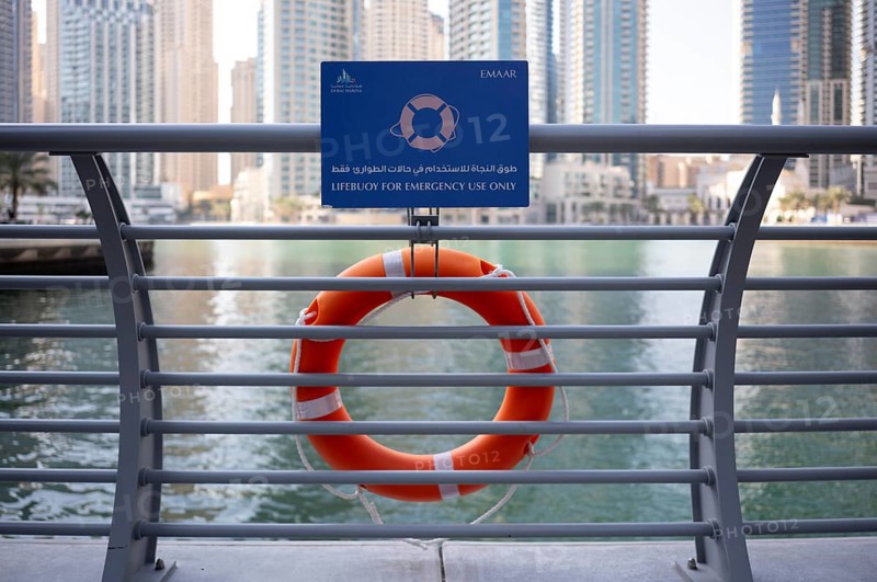 Lifebuoy, Marina Walk, EMAAR Logo, Dubai Marina, Dubai, United Arab Emirates, VAR, Asia