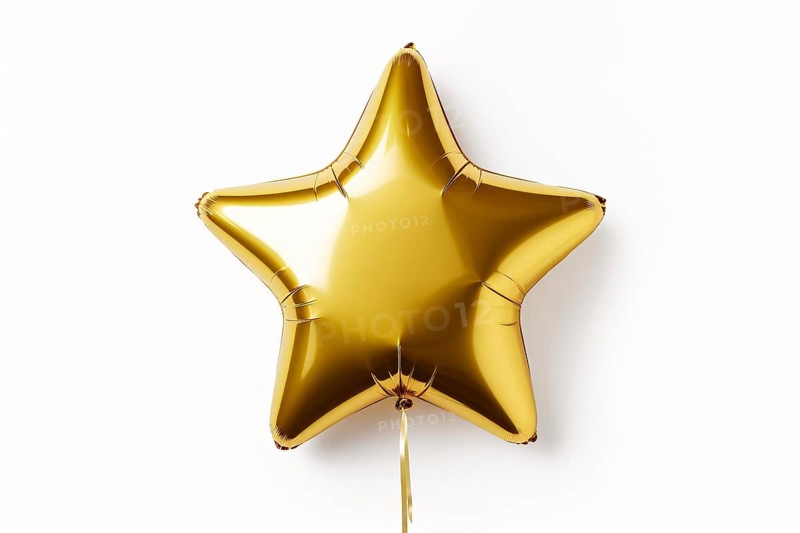 Golden star shaped foil balloon on white background. KI generiert, generiert AI generated