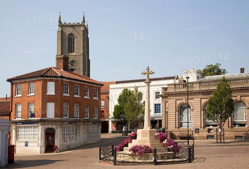 Historic buildings in the market town of Fakenham, north Norfolk, England, United Kingdom, Europe