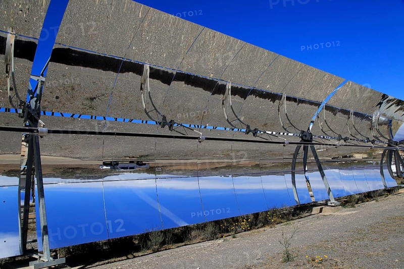 Curved concave reflector mirrors at the solar energy scientific research centre, Tabernas, Almeria, Spain, Europe