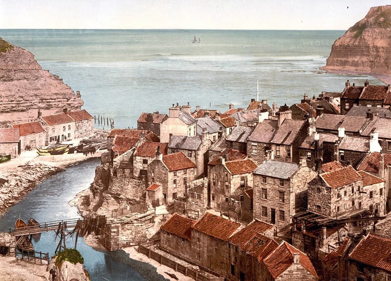 Whitby, a historic harbour town on the North Sea coast of the county of Yorkshire in England, c. 1890, Historical, digitally restored reproduction from a 19th century original Whitby, a historic harbour town on the North Sea coast of the county of Yorkshire in England, c. 1890, Historical, digitally restored reproduction from a 19th century original