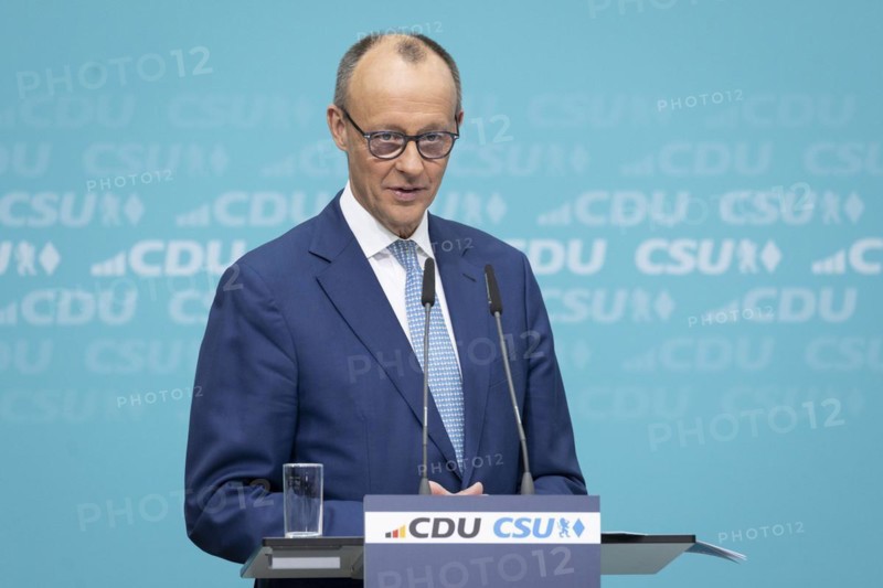 Friedrich Merz, CDU party chairman, at a press conference after the joint meeting of the CDU/CSU presidiums on the European election programme in Berlin, 11 March 2024