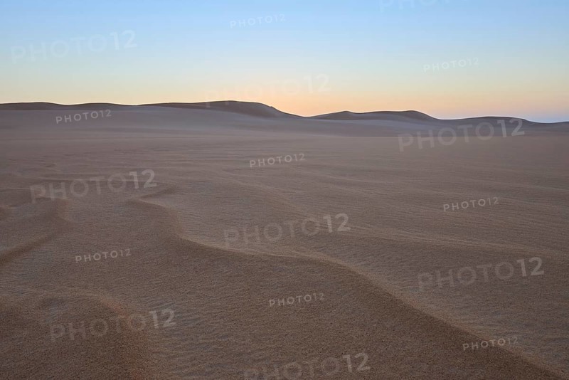Vast desert landscape at sunset with gentle sand dunes and minimalist atmosphere, Matruh, Great Sand Sea, Libyan Desert, Sahara, Egypt, North Africa, Africa