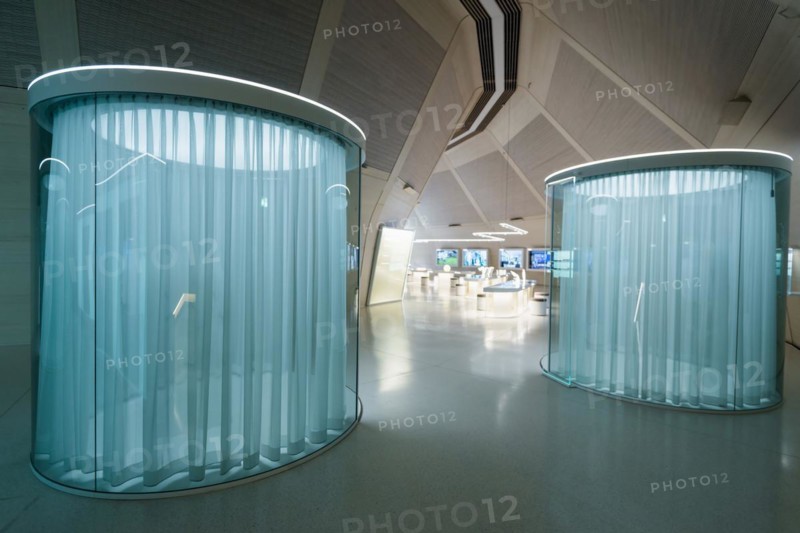 Novartis Pavilion, architecture firm AMDL CIRCLE and architect Michele De Lucchi, Novartis Campus, timber construction, interior view, Basel, Canton of Basel-Stadt, Switzerland, Europe