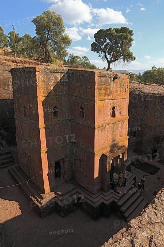 Rock churches in Lalibela, the rock church of St George, Bete Kiddus Georiys, Bete Ghiorgis Church, Ethiopia, Africa