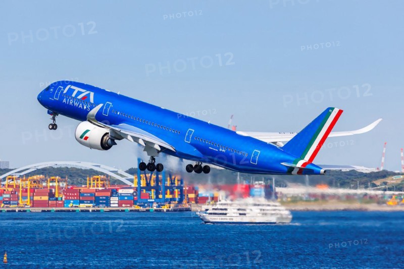An Airbus A350-900 aircraft of ITA Airways with the registration EI-IFC at Tokyo Haneda Airport, Japan, Asia