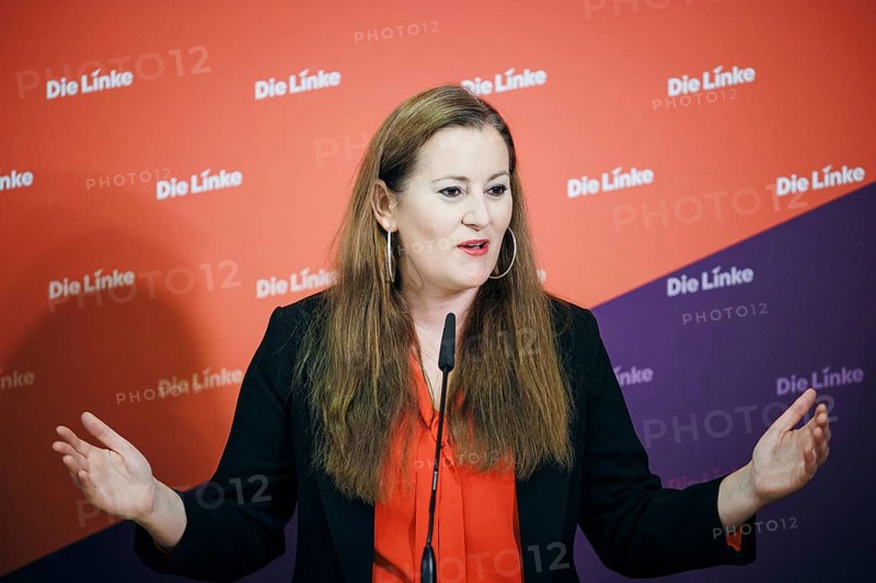 Janine Wissler, Chairwoman of the Left Party, recorded at a press conference in Berlin, 19 August 2024