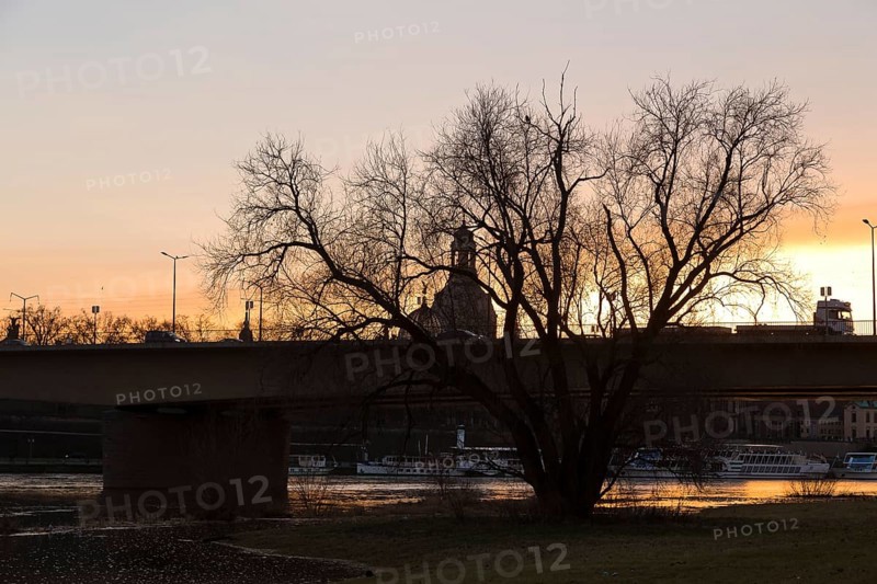 In the early hours of the morning, a section of the Carola Bridge collapsed for unknown reasons. Over a length of around 100 metres, the section on which the trams normally run collapsed into the Elbe. Image of the intact bridge from 2012, Carola Bridge in Dresden, Dresden, Saxony, Germany, Europe