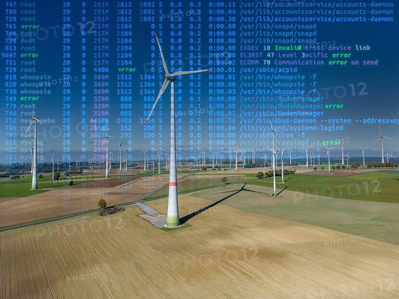 Symbolic image Critical infrastructure, blackout risk, cyberterrorism, wind farm near Lichtenau, wind turbines, North Rhine-Westphalia, Germany, Europe