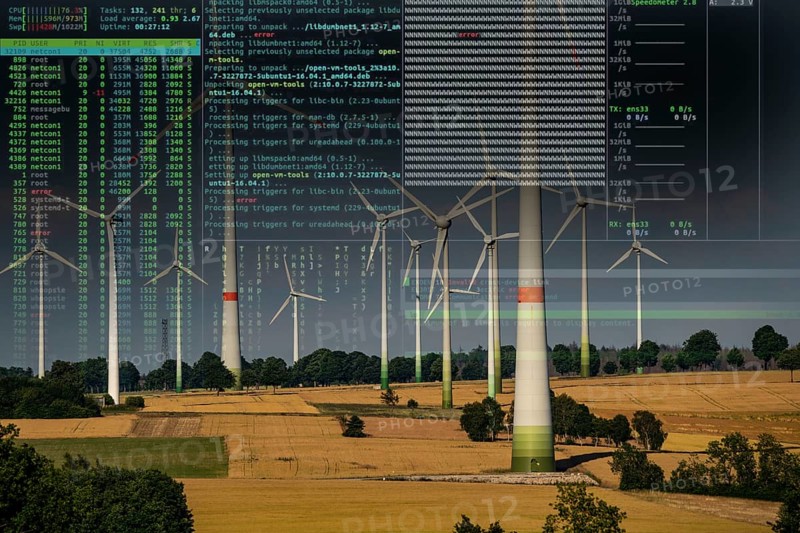 Symbolic image Critical infrastructure, blackout risk, cyberterrorism, wind farm south of Lichtenau, East Westphalia-Lippe, North Rhine-Westphalia, Germany, Europe