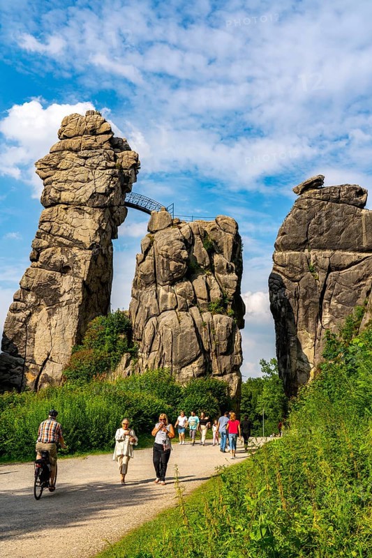 The Externsteine, a sandstone rock formation, in the Teutoburg Forest, near Horn-Bad Meinberg, Lippe district, North Rhine-Westphalia, Germany, Europe