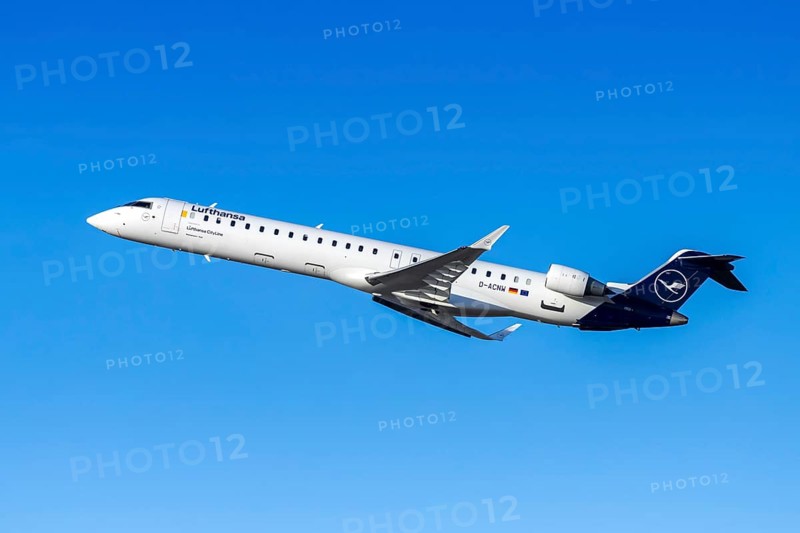 A Lufthansa Bombardier CRJ-900 aircraft with the registration D-ACNW at the airport in Munich, Germany, Europe