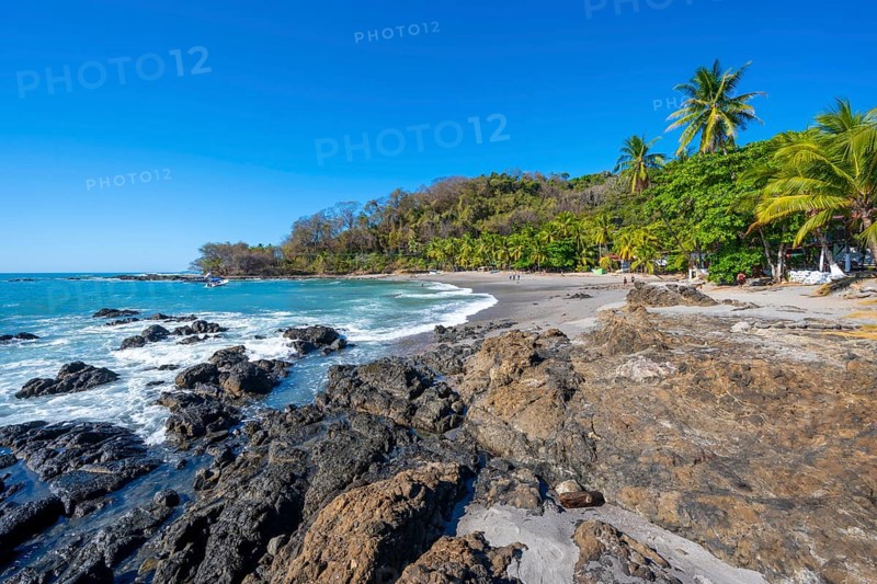 Tropical sandy beach with palm trees, Playa Montezuma, Montezuma, Nicoya Peninsula, Puntarenas Province, Costa Rica, Central America