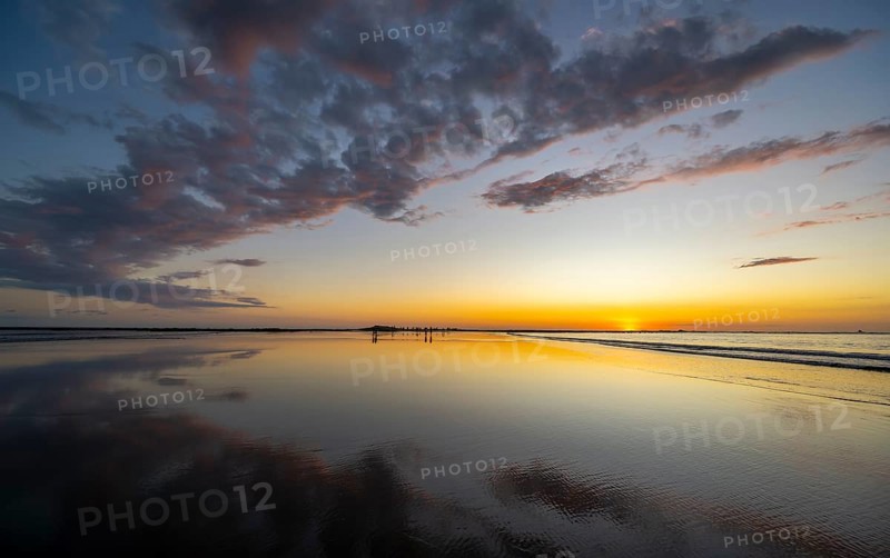 Evening mood, low tide on the beach, Marino Ballena National Park, Puntarenas Province, Osa, Costa Rica, Central America