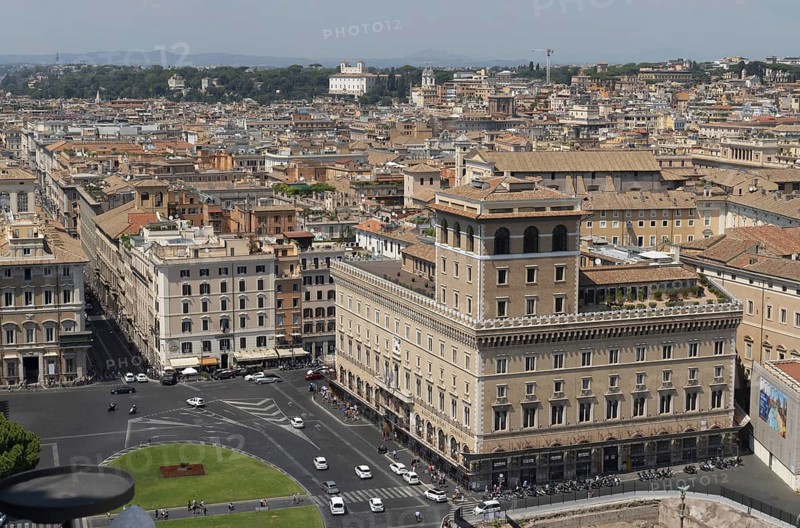 View from Monumento Vittorio Emanuele II, Piazza Venezia with Palazzo della Assicurazioni Generali, Rome, Italy, Europe