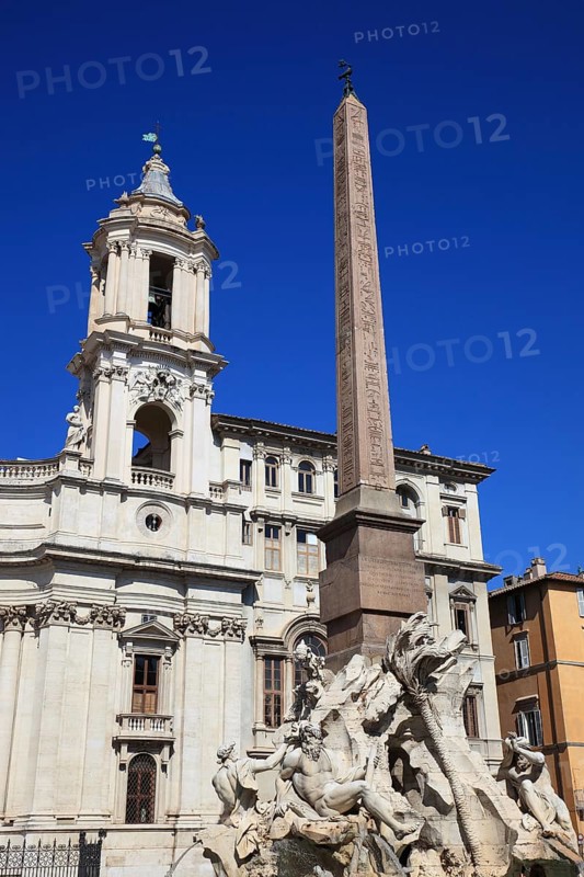 Fountain of the Four Rivers, Fontana dei Quattro Fiumi, Church of Sant'Agnese in Agone, Piazza Navona, Parione neighbourhood, Rome, Italy, Europe