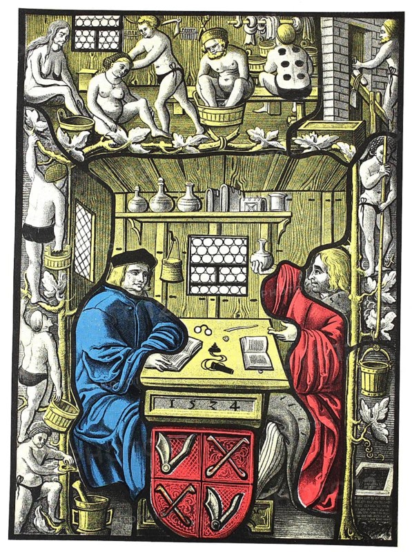 From the life of bathers in the 16th century, Glass pane from Switzerland from 1524, Historical, digitally restored reproduction from a 19th century original, around 1890, Record date not stated
