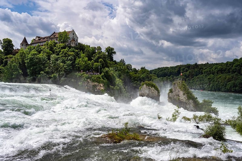 The Rhine Falls near Schaffhausen with Laufen Castle, Neuhausen, Canton Schaffhausen, Switzerland, Europe