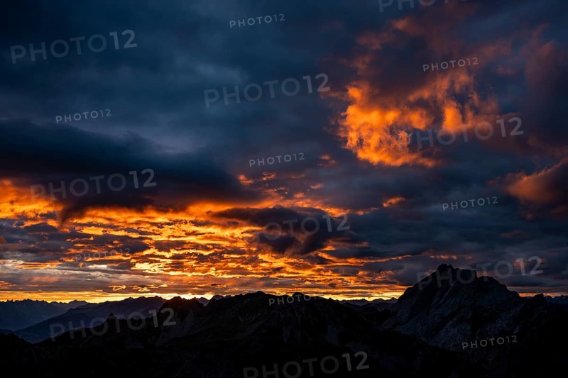 Montafon mountains with dramatic cloudy sky at sunrise, Tschagguns, Rätikon, Montafon, Vorarlberg, Austria, Europe