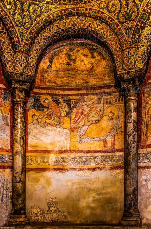 Romanesque frescoes, San Giusto Cathedral, Colle di San Giusto, Trieste, harbour town on the Adriatic, Friuli, Italy, Trieste, Friuli, Italy, Europe