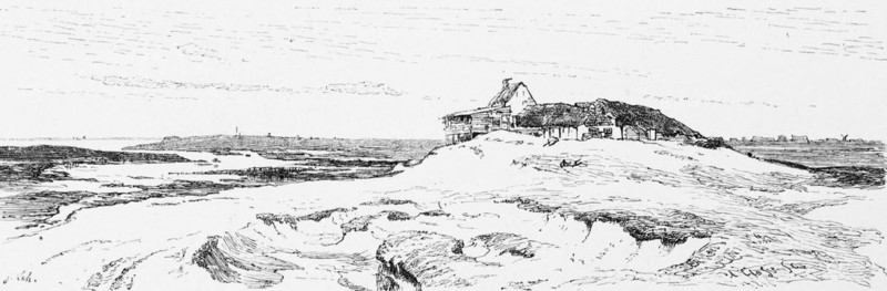 The Hammrichshaus near Emden, East Frisia, North Sea, Lower Saxony, dune landscape, loneliness, terp, mound, hill, Germany, historical illustration 1880, Europe