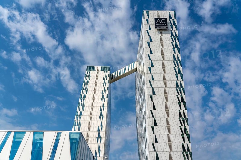 The Bella Sky Hotel, four-star hotel, at the Bella Center complex, Scandinavia's largest exhibition and conference centre, in the Ørestad district, with 790 rooms the largest hotel in Scandinavia, Copenhagen, Denmark, Europe