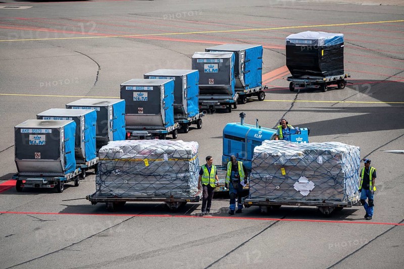 Amsterdam Airport Schiphol, aircraft at terminal, Gates D, check-in, apron, loading of air freight, baggage, Amsterdam, Netherlands