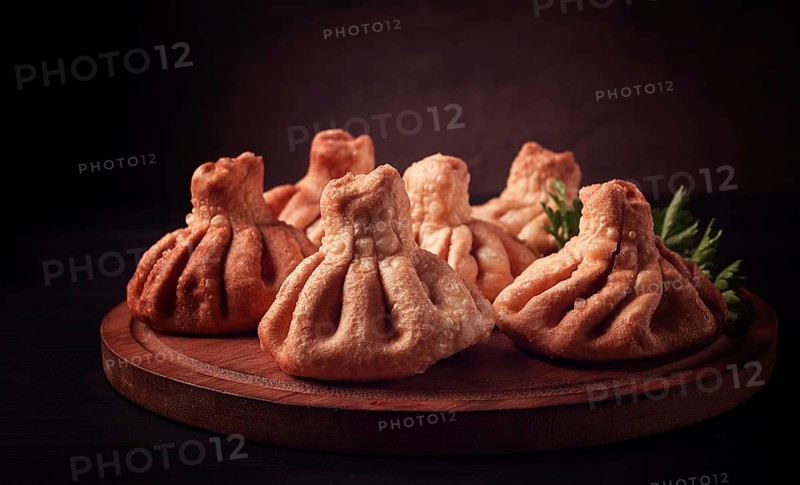 Deep-fried khinkali, khinkali with meat, traditional Georgian dish, no people