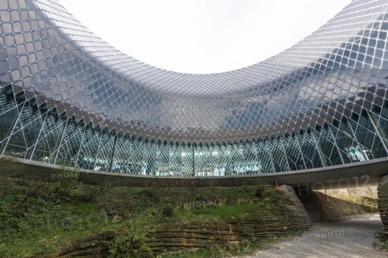 Novartis Pavilion, architecture firm AMDL CIRCLE and architect Michele De Lucchi, Novartis Campus, timber construction, façade with photovoltaics, Basel, Canton of Basel-Stadt, Switzerland, Europe