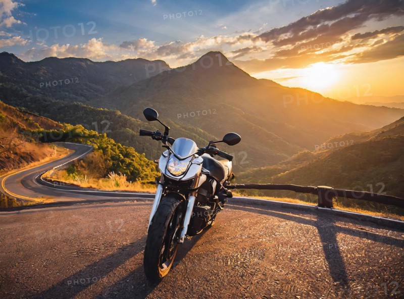 Cross-country bike trip across beautiful scenic USA landscapes. Adventure and wilderness, AI generated