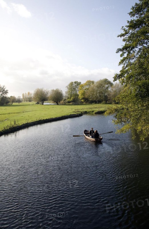 Rowing boat on River Stour, Flatford Mill, Suffolk, England, United Kingdom, Europe