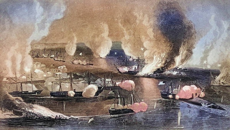 Capture of Forts Jackson and St. Phillip Louisiana 1862, USA, Historical, digitally restored reproduction from a 19th century original, Record date not stated, North America