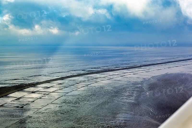View of the Hindenburgdamm, railway line on a dam, aerial view, Wadden Sea, Sylt, North Sea, Schleswig-Holstein, Germany, Europe