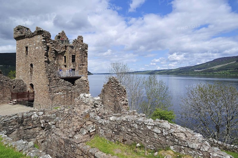 The ruins of Urquhart Castle beside Loch Ness near Drumnadrochit, Scotland, UK