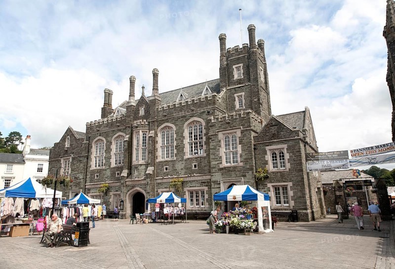 The Town Hall designed by architect Edward Rundle built 1864 In Bedford Square, Tavistock, Devon, England, UK