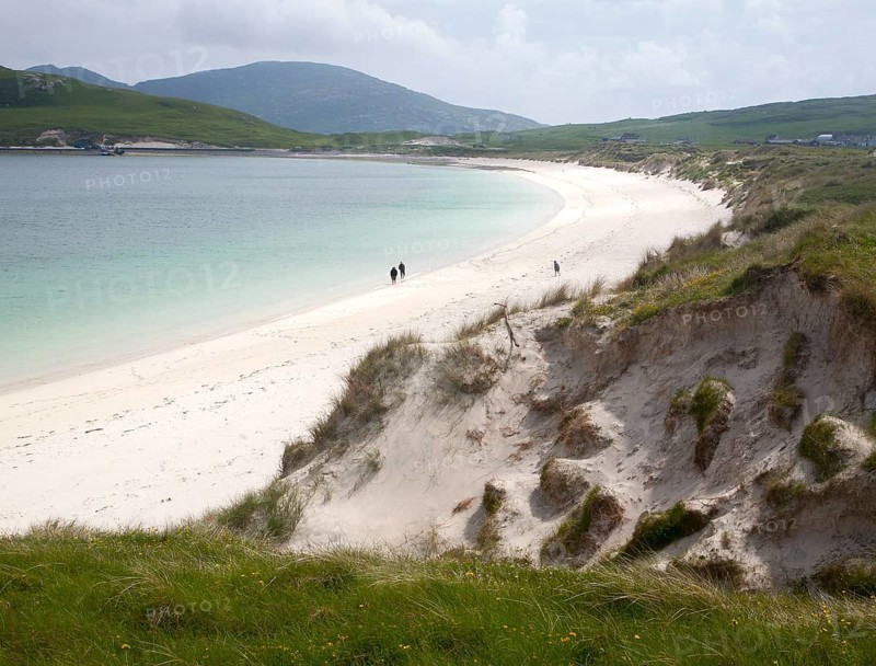 Sandy beach and aquamarine sea at Vatersay Bay, Barra, Outer Hebrides, Scotland, UK
