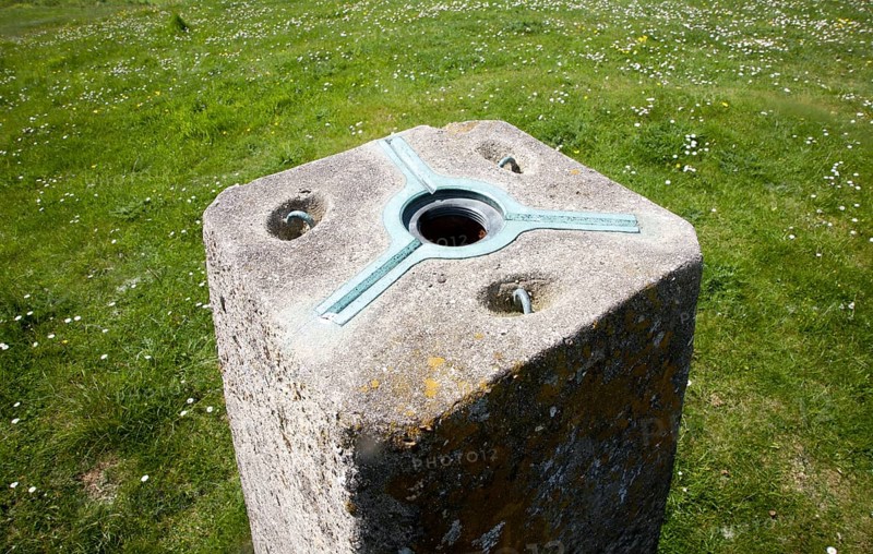 Detail of the top of concrete triangulation pillar Wiltshire, England, UK