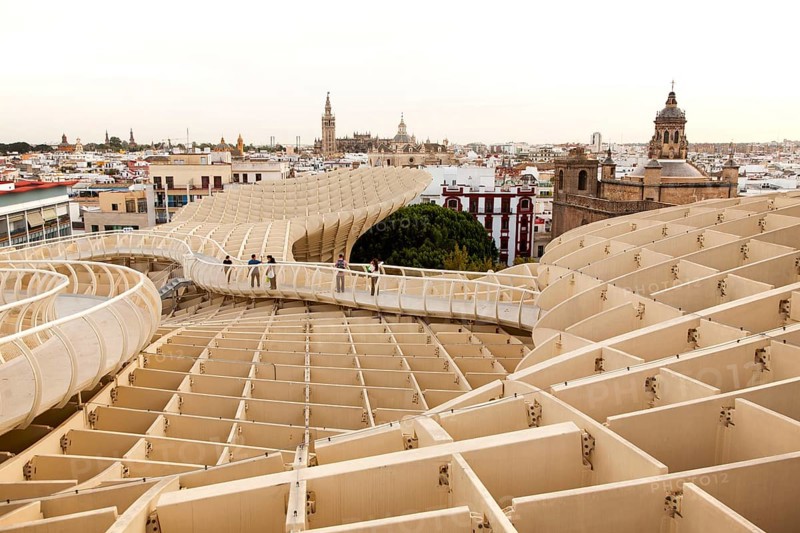 Metropol Parasol wooden structure in Plaza La Encarnación, Seville, Spain, architect Jürgen Mayer-Hermann completed 2011, Europe