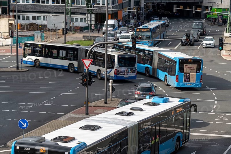 Wuppertal, intersection at the central bus station, at the main railway station, WSW buses, right next to the railway tracks, Wuppertal, North Rhine-Westphalia, Germany, Europe