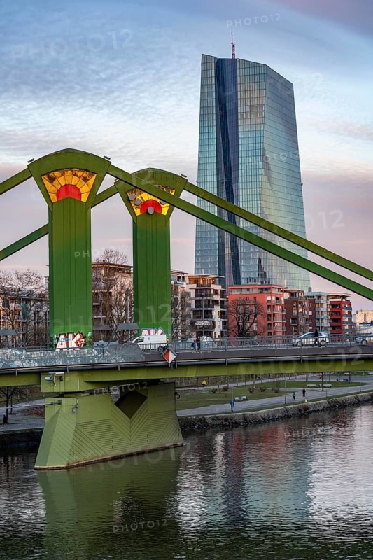 The building of the European Central Bank, ECB, on the Main, Flößerbrücke, in Frankfurt, Hesse, Germany, Europe