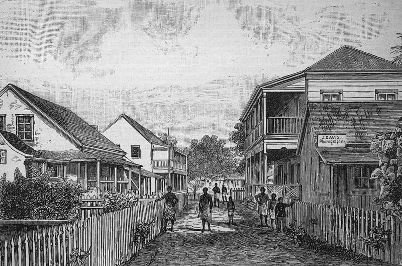 Street in Apia on the Samoa Islands, Samoa, in 1880, Historical, digital reproduction of an original from the 19th century, Oceania