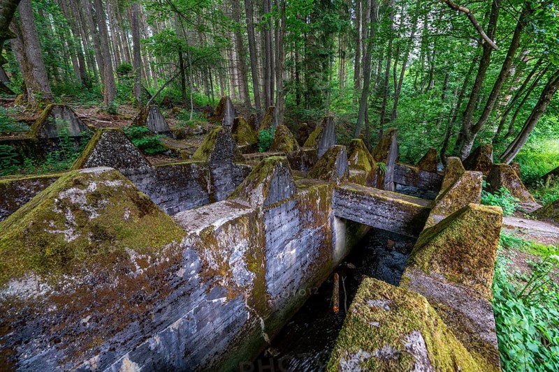 Remains of the Westwall across the Grölisbach, near Roetgen, 100 metre long anti-tank barrier through a small valley, built in 1939, Eifel, North Rhine-Westphalia, Germany, Europe
